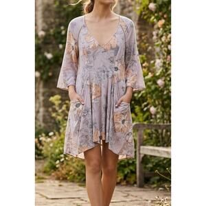 Free People Eyes On You Floral Mini Dress Lavender Stone Combo Size 4 EUC